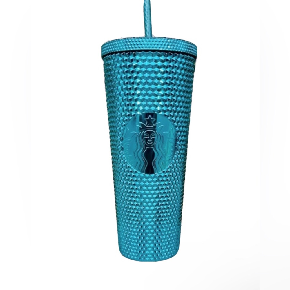 NEW Starbucks Blue Chrome Studded Splash Bling Cold Cup